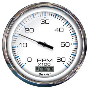 FARIA F33863 5 INCH CHESAPEAKE WHITE SS 6000 RPM TACHOMETER WITH HOURMETER - OEM TC9381