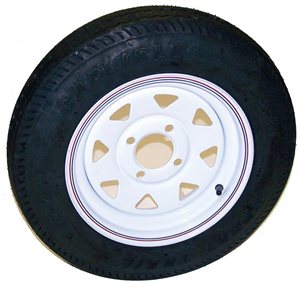 TREDIT TIRE & WHEEL 480 x 12 LOAD RANGE B TIRE ON 4 HOLE WHITE SPOKED WHEEL