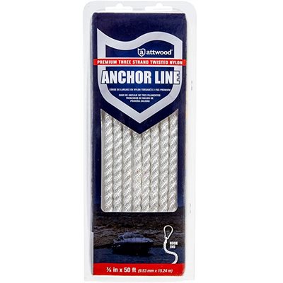 ATTWOOD 11707-7 TWISTED NYLON ANCHOR LINE 3 / 8in x 50ft